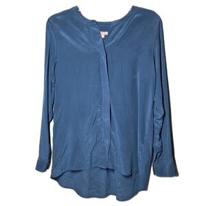 J. Jill Womens Size Small Long Sleeve Teal Blue 100% Silk Blouse